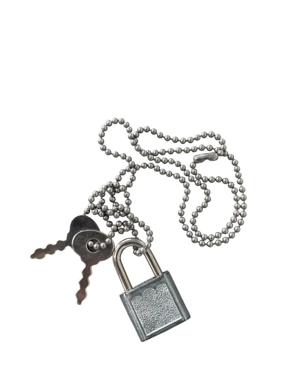 Mini Padlock Necklace Metal Lock 2 Keys & Ball Chain Silver Gift Accessory